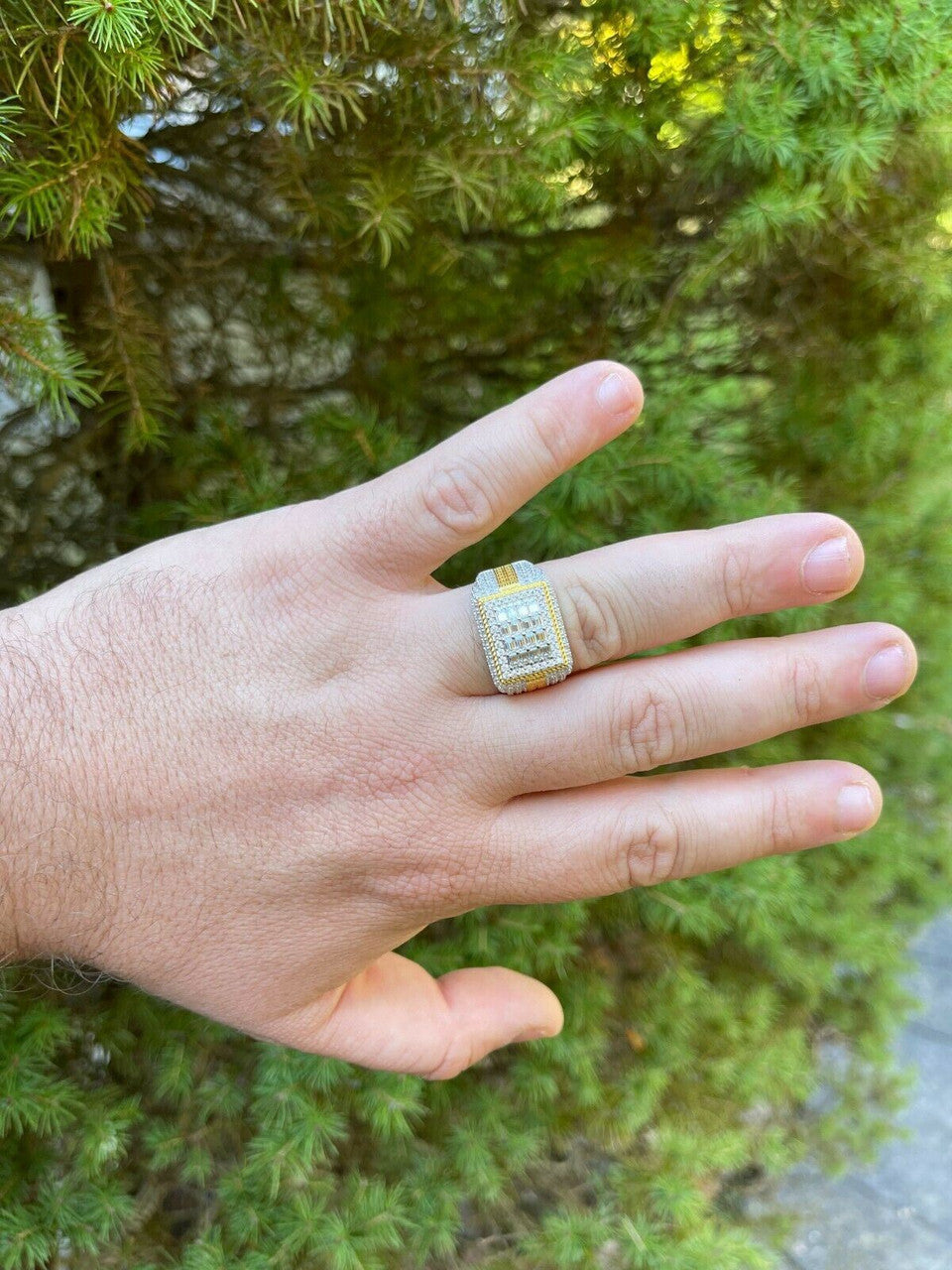 HarlemBling Baguette MOISSANITE Ring 14k Gold Vermeil Iced Pinky Hip Hop Passes Diamond Test