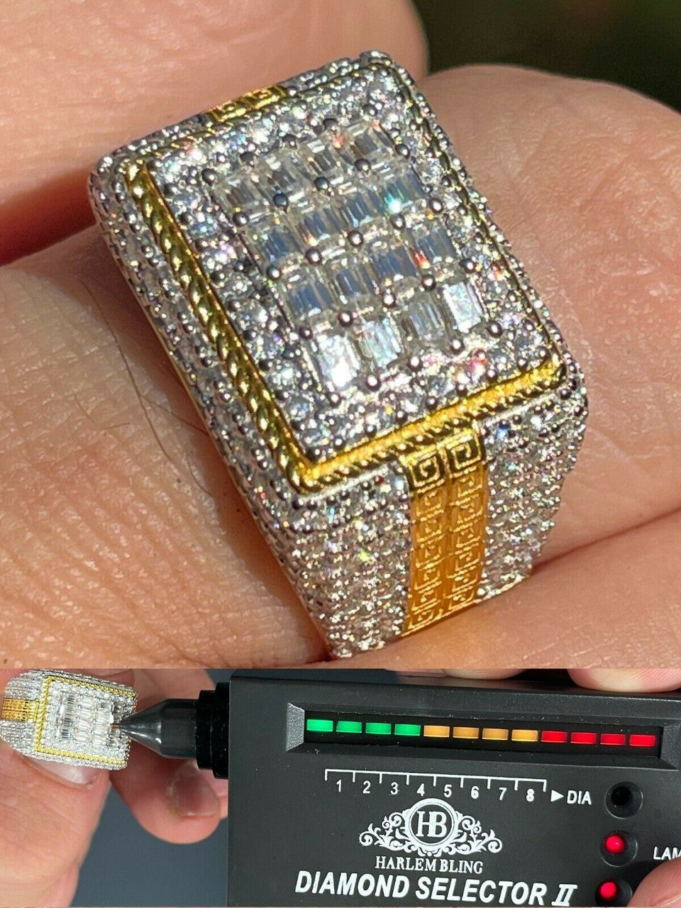 HarlemBling Baguette MOISSANITE Ring 14k Gold Vermeil Iced Pinky Hip Hop Passes Diamond Test