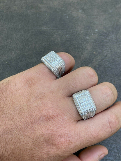 HarlemBling Baguette MOISSANITE Ring Real 925 Silver Iced Pinky Hip Hop Passes Diamond Test