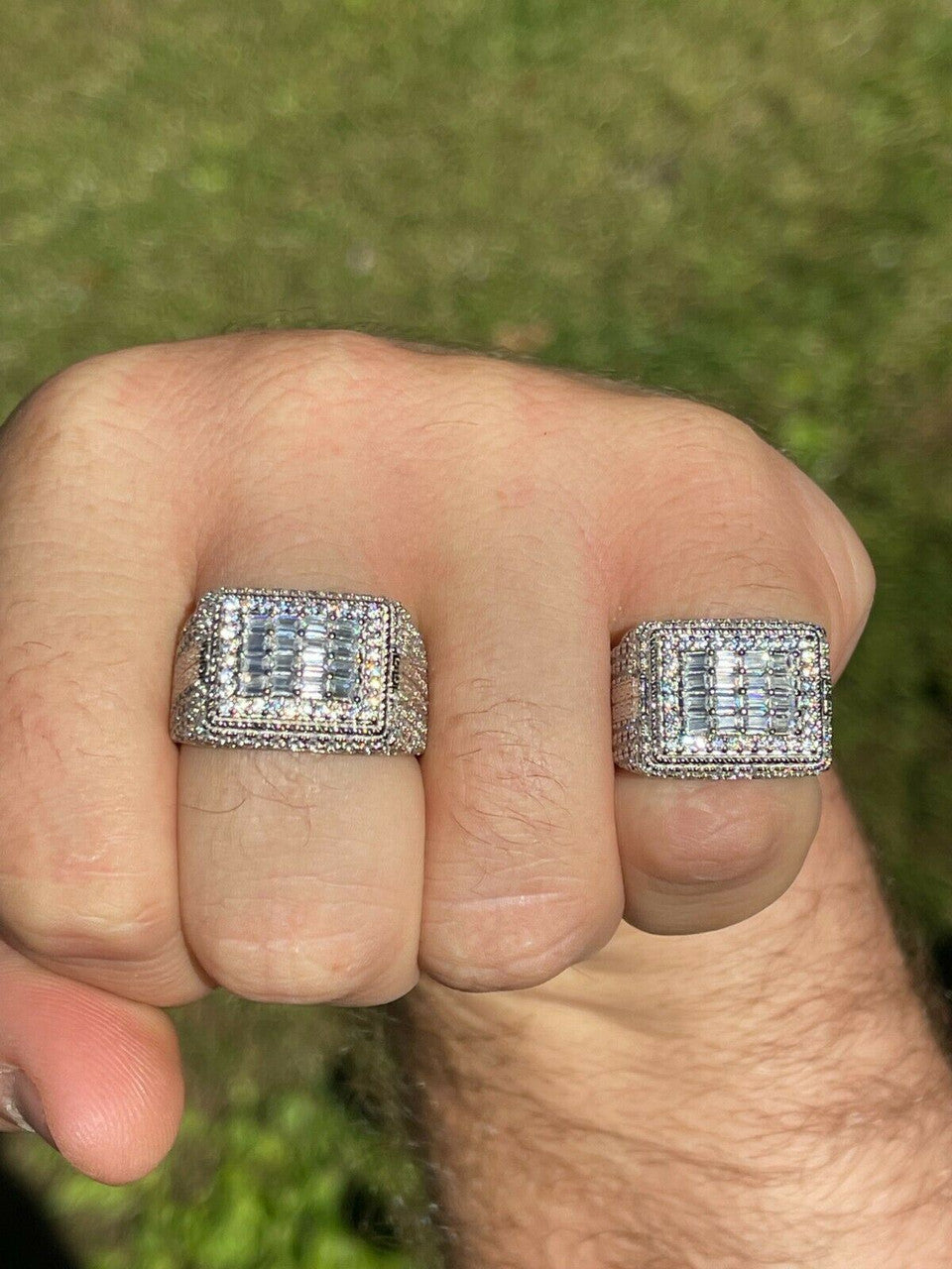 HarlemBling Baguette MOISSANITE Ring Real 925 Silver Iced Pinky Hip Hop Passes Diamond Test