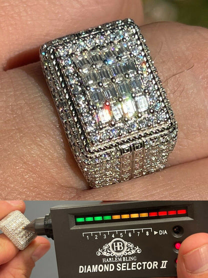 HarlemBling Baguette MOISSANITE Ring Real 925 Silver Iced Pinky Hip Hop Passes Diamond Test