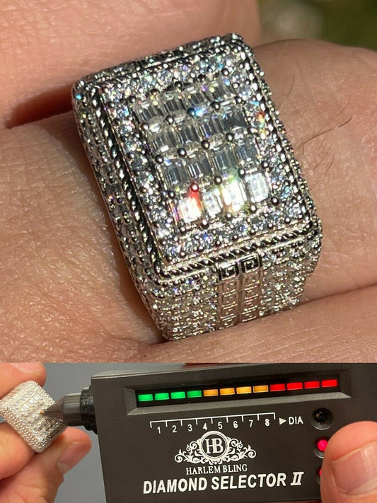 HarlemBling Baguette MOISSANITE Ring Real 925 Silver Iced Pinky Hip Hop Passes Diamond Test