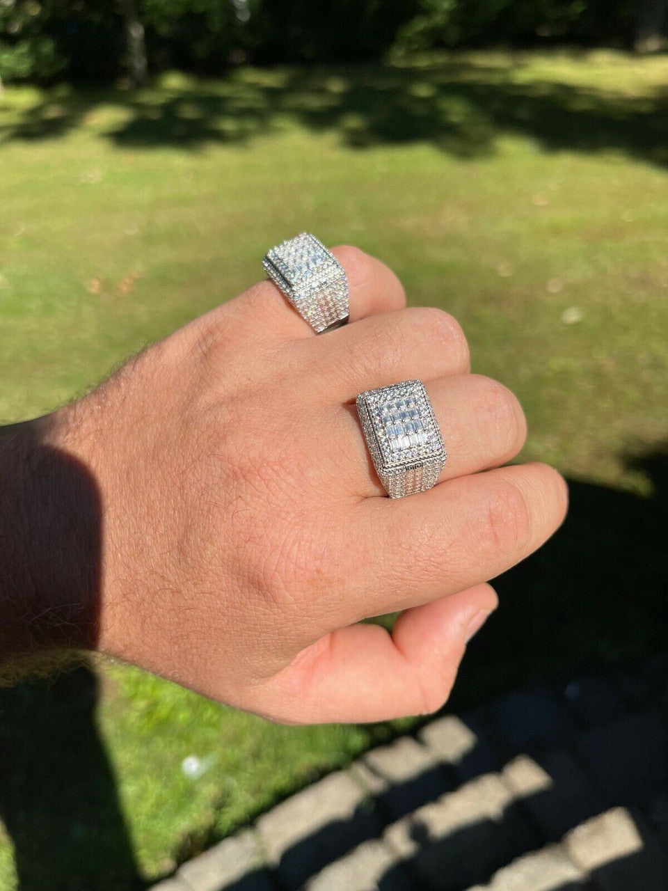 HarlemBling Baguette MOISSANITE Ring Real 925 Silver Iced Pinky Hip Hop Passes Diamond Test