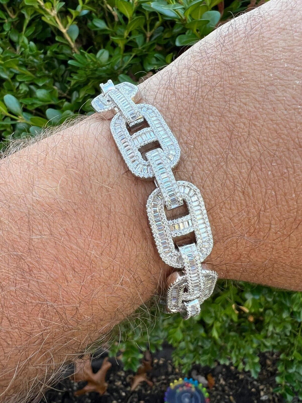 HarlemBling Baguette MOISSANITE Solid 925 Silver Iced Gucci Link Bracelet Pass Diamond Test