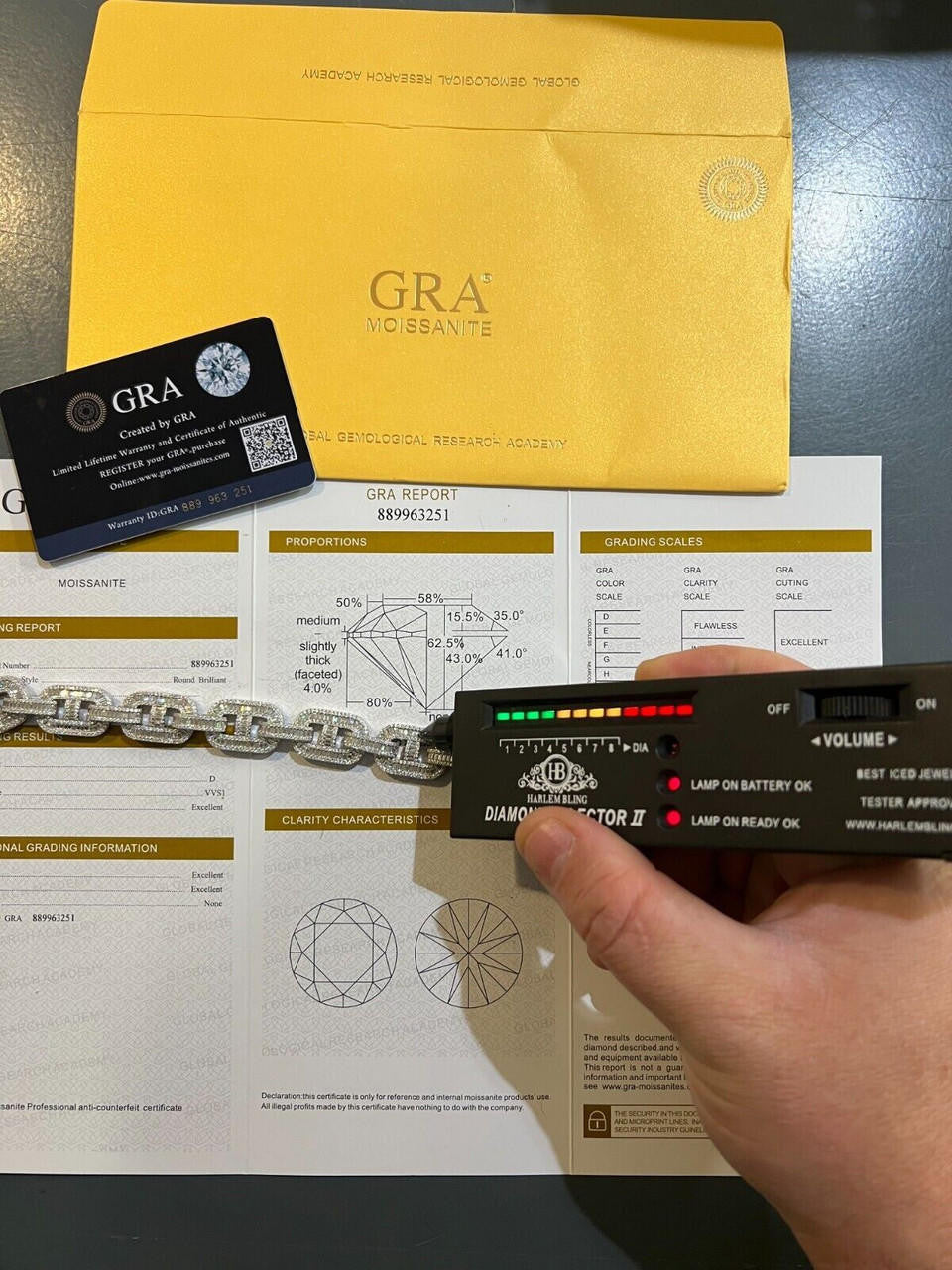 HarlemBling Baguette MOISSANITE Solid 925 Silver Iced Gucci Link Bracelet Pass Diamond Test