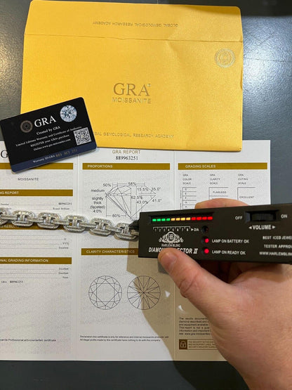 HarlemBling Baguette MOISSANITE Solid 925 Silver Iced Gucci Link Bracelet Pass Diamond Test