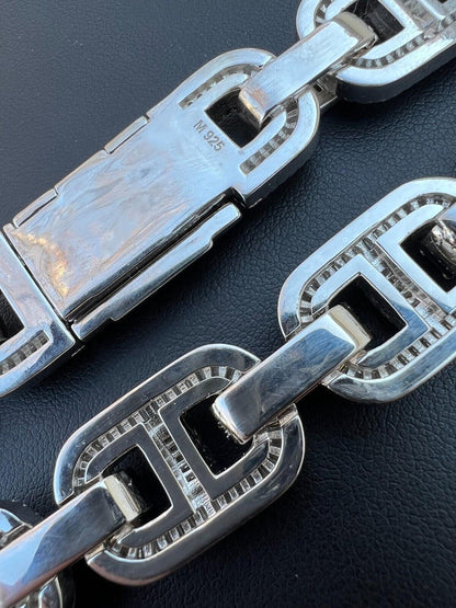 HarlemBling Baguette MOISSANITE Solid 925 Silver Iced Gucci Link Bracelet Pass Diamond Test