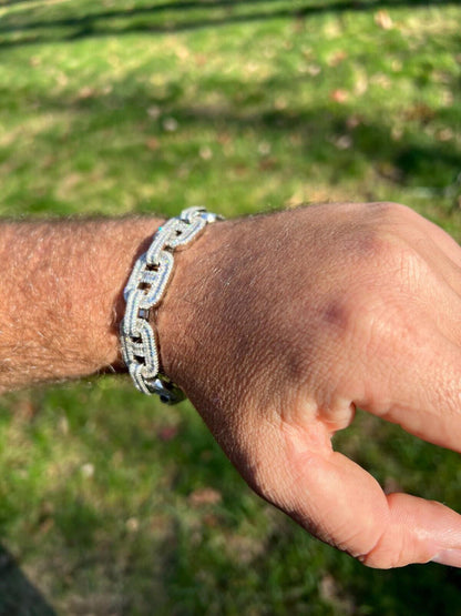 HarlemBling Baguette MOISSANITE Solid 925 Silver Iced Gucci Link Bracelet Pass Diamond Test