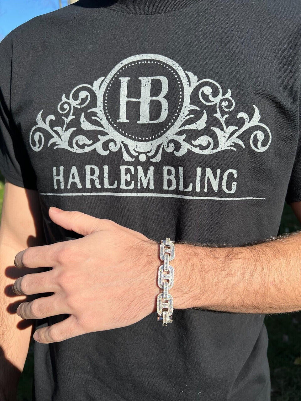 HarlemBling Baguette MOISSANITE Solid 925 Silver Iced Gucci Link Bracelet Pass Diamond Test