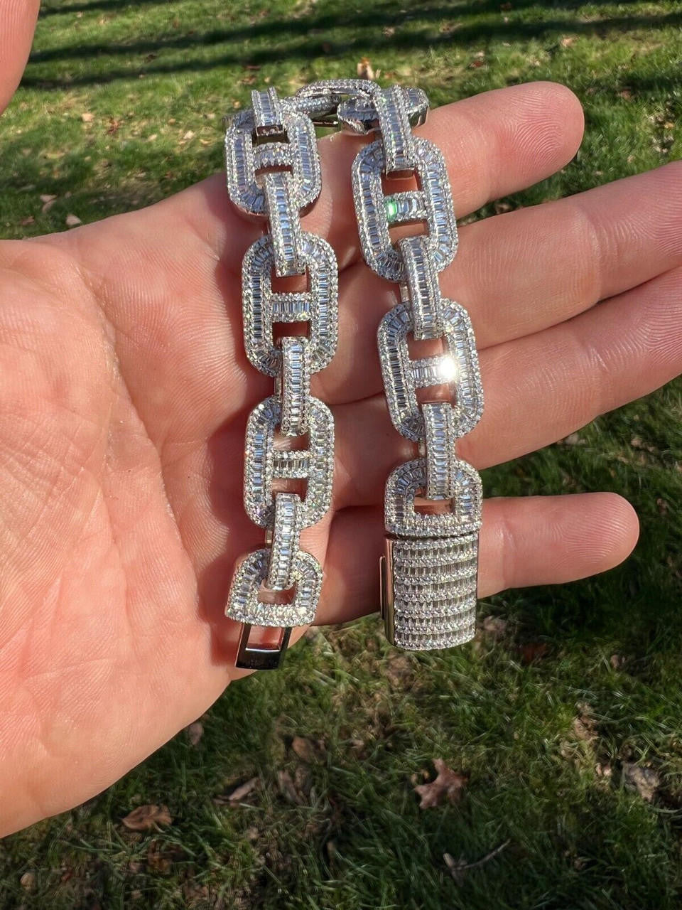 HarlemBling Baguette MOISSANITE Solid 925 Silver Iced Gucci Link Bracelet Pass Diamond Test