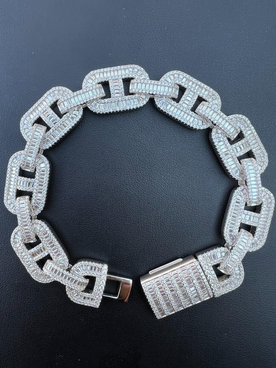 HarlemBling Baguette MOISSANITE Solid 925 Silver Iced Gucci Link Bracelet Pass Diamond Test
