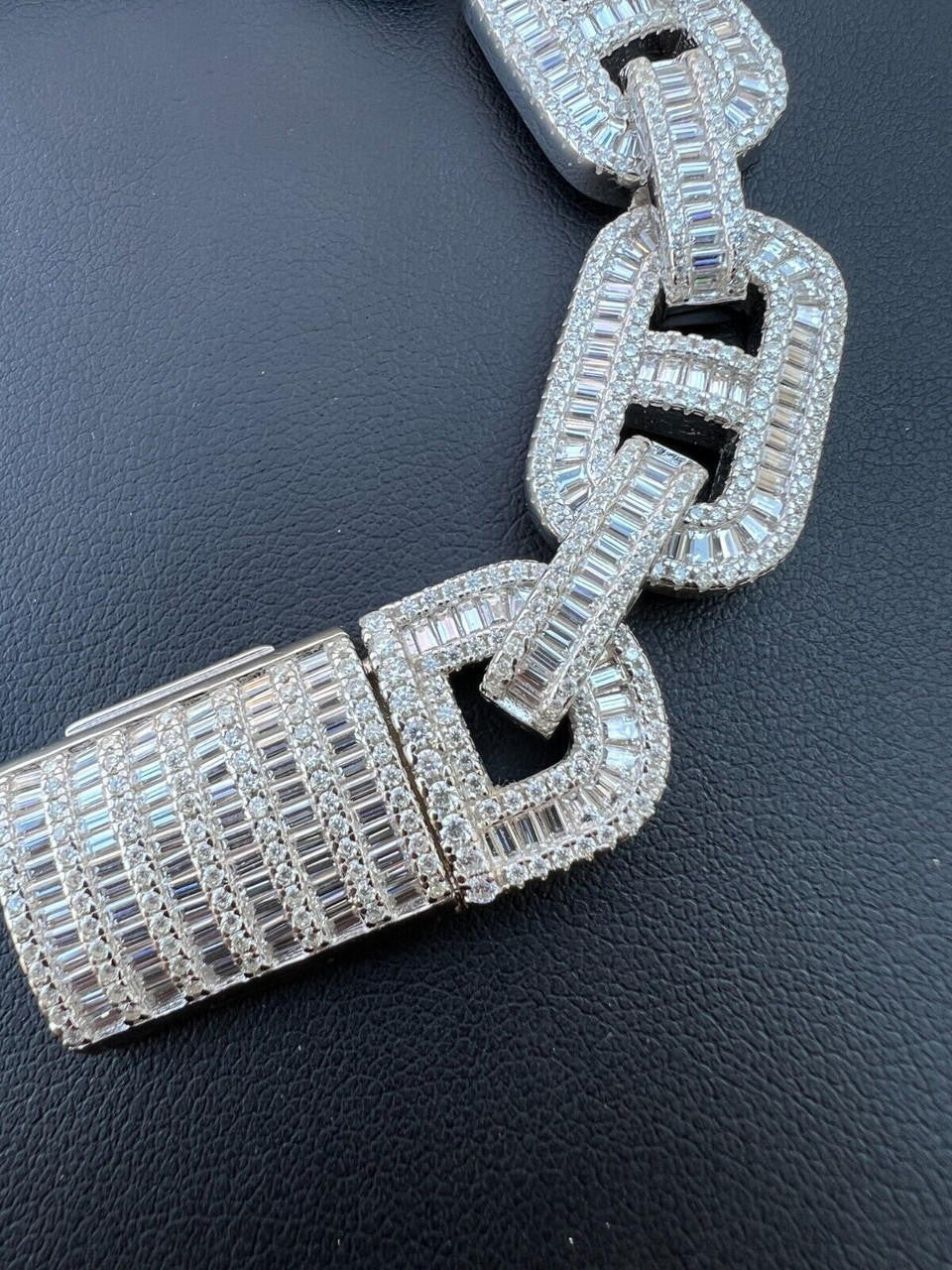 HarlemBling Baguette MOISSANITE Solid 925 Silver Iced Gucci Link Bracelet Pass Diamond Test