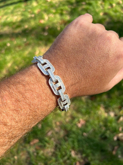 HarlemBling Baguette MOISSANITE Solid 925 Silver Iced Gucci Link Bracelet Pass Diamond Test