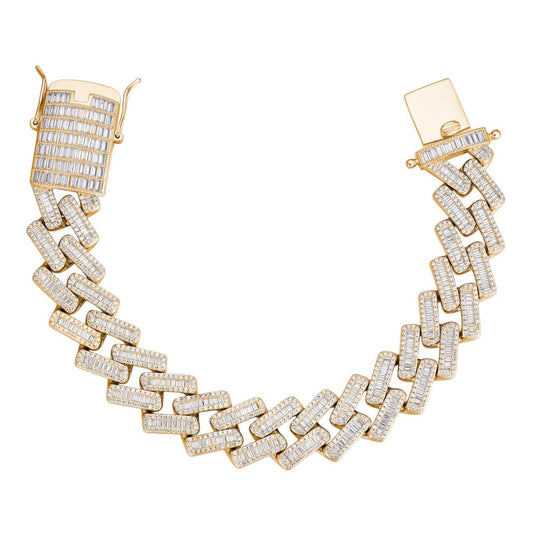 HarlemBling Baguette Prong Miami Cuban Link Bracelet Iced Out CZ Stones - 14k Gold Vermeil 925 Silver - 18mm - 7.5"-8.5"