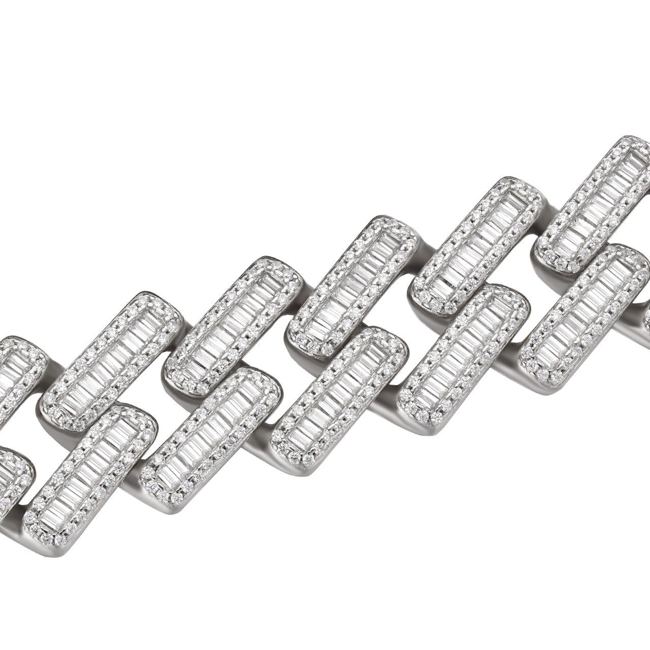 HarlemBling Baguette Prong Miami Cuban Link Chain Necklace Iced Out CZ Stones - 925 Silver - 18mm - 18"-30"