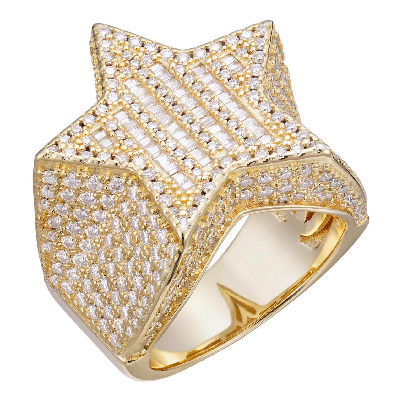 Baguette Rap Star Ring - 14k Gold Vermeil 925 Silver - CZ Stones