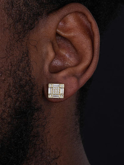 HarlemBling Baguette Square Bust Down Earrings - 14k Gold Vermeil 925 Silver - CZ Stones - 10.5mm