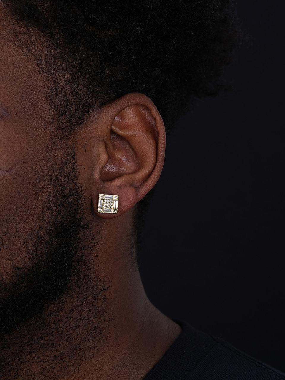 HarlemBling Baguette Square Bust Down Earrings - 14k Gold Vermeil 925 Silver - CZ Stones - 10.5mm