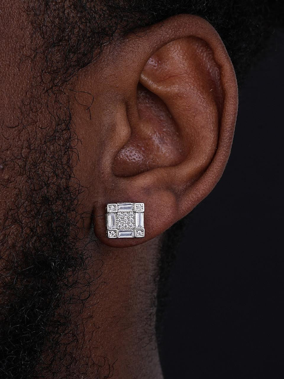 HarlemBling Baguette Square Bust Down Earrings - 925 Silver - CZ Stones - 10.5mm