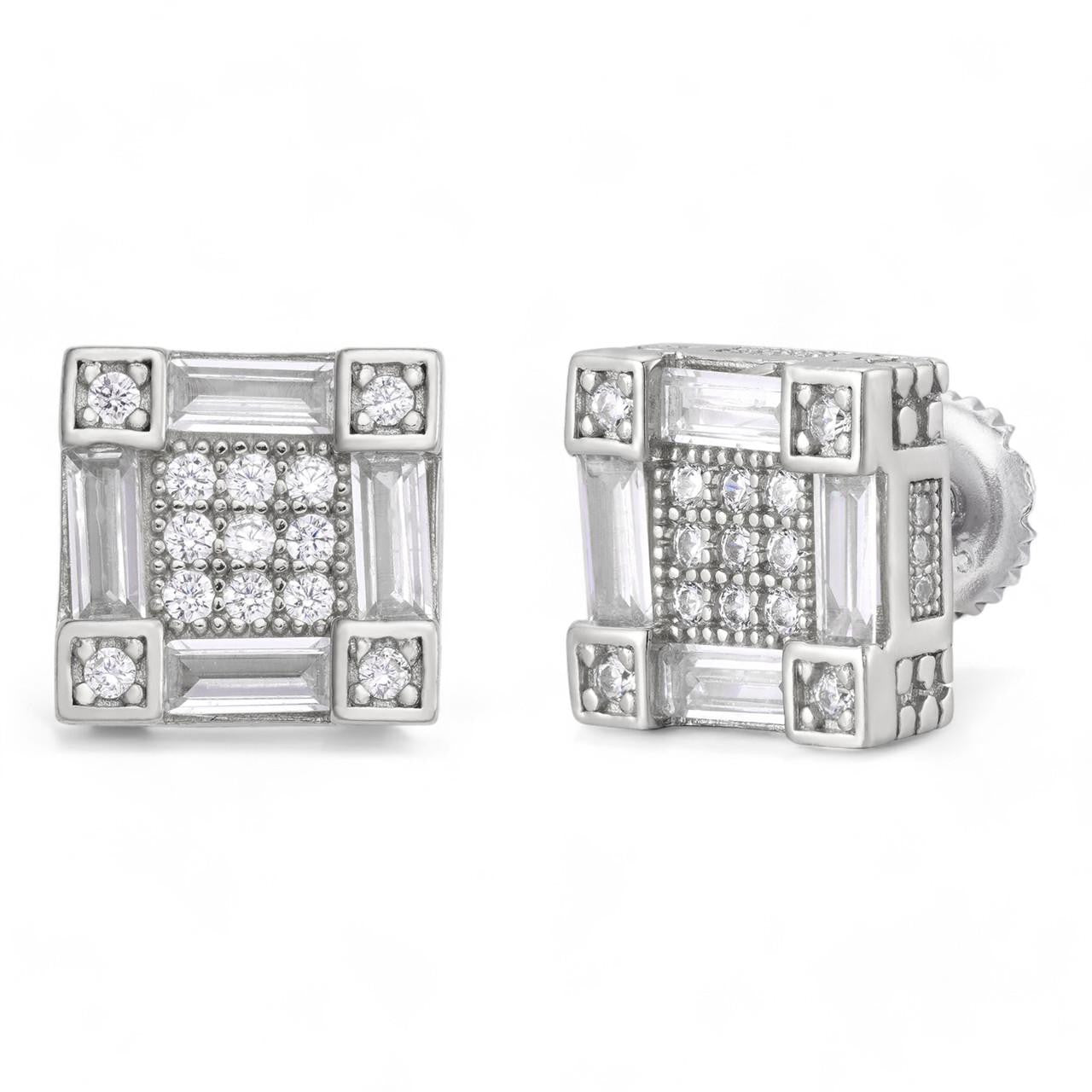 HarlemBling Baguette Square Bust Down Earrings - 925 Silver - CZ Stones - 10.5mm