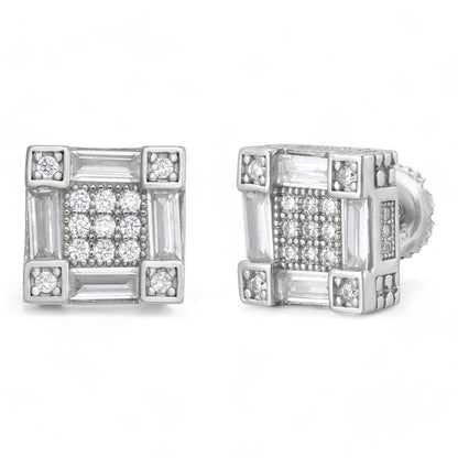HarlemBling Baguette Square Bust Down Earrings - 925 Silver - CZ Stones - 10.5mm