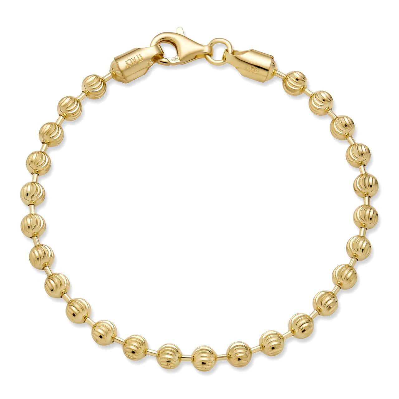 HarlemBling Ball Bead Moon Cut Bracelet - 14k Gold Vermeil 925 Sterling Silver - 8" - 5mm