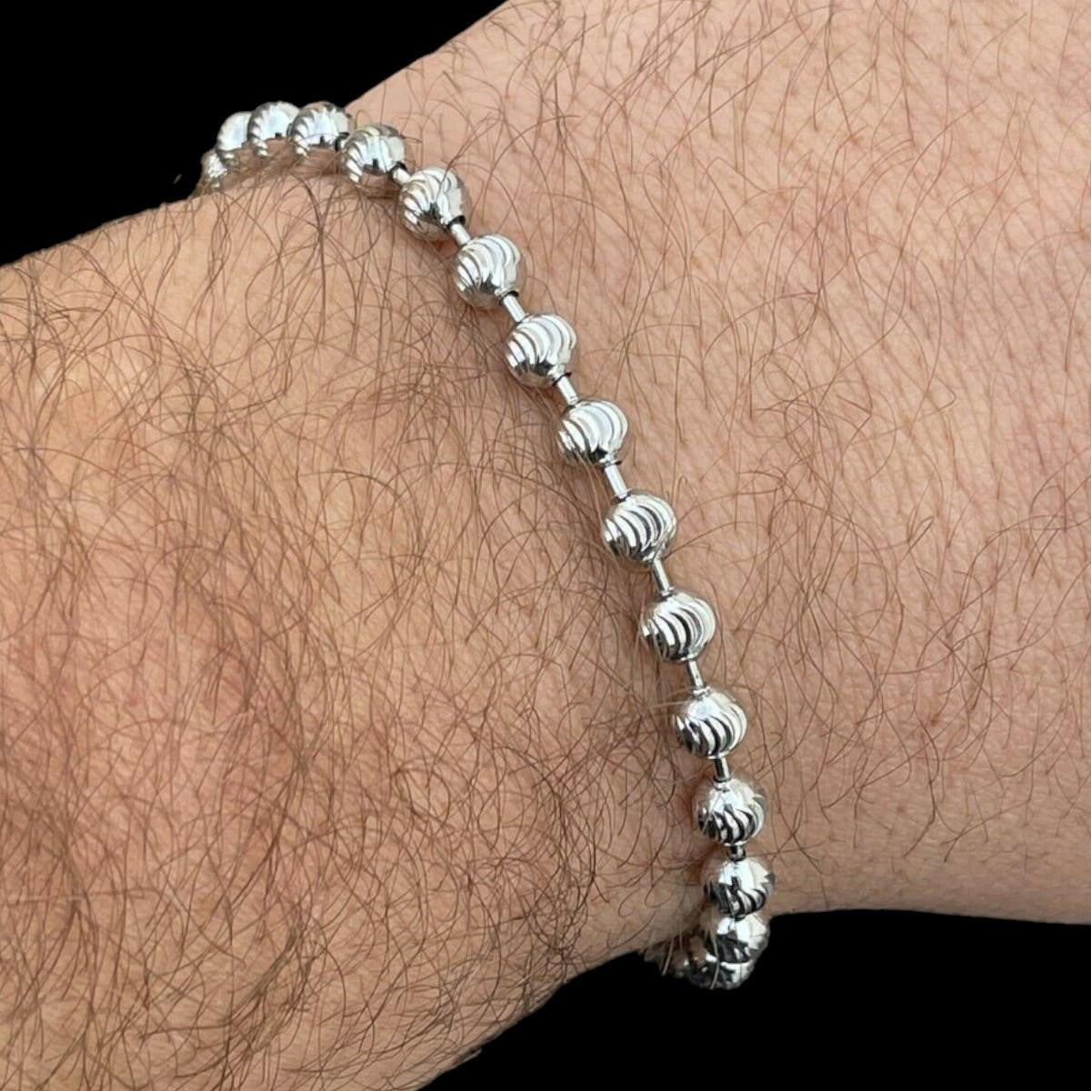 HarlemBling Ball Bead Moon Cut Bracelet - 925 Sterling Silver - 8" - 5mm