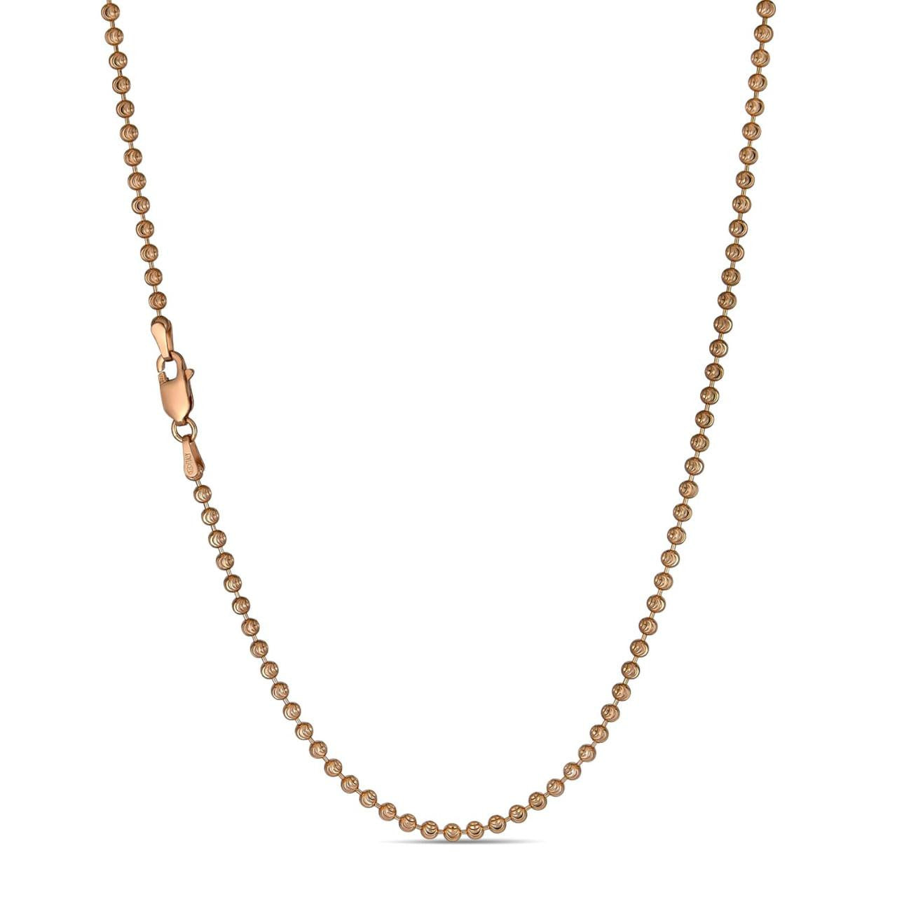 HarlemBling Ball Bead Moon Cut "Dog Tag" Chain Necklace - Rose Gold Vermeil 925 Sterling Silver - 16"-30" - 2.5mm