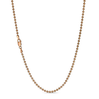 HarlemBling Ball Bead Moon Cut "Dog Tag" Chain Necklace - Rose Gold Vermeil 925 Sterling Silver - 16"-30" - 2.5mm