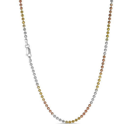 HarlemBling Ball Bead Moon Cut "Dog Tag" Chain Necklace - Tri Color Yellow Rose Vermeil 925 Sterling Silver - 16"-30" - 2.5mm