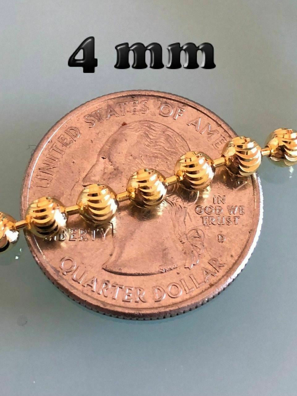 HarlemBling Ball Moon Chain SOLID 925 Silver 14k Yellow Gold / Rhodium Diamond Cut Men Women