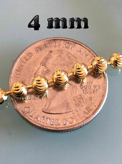 HarlemBling Ball Moon Chain SOLID 925 Silver 14k Yellow Gold / Rhodium Diamond Cut Men Women