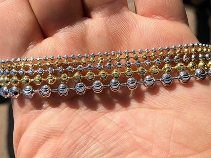 HarlemBling Ball Moon Chain SOLID 925 Silver 14k Yellow Gold / Rhodium Diamond Cut Men Women