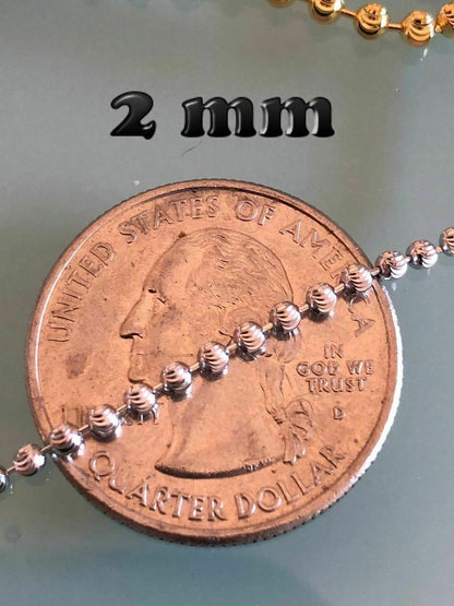 HarlemBling Ball Moon Chain SOLID 925 Silver 14k Yellow Gold / Rhodium Diamond Cut Men Women