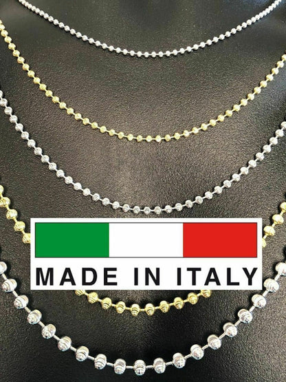 HarlemBling Ball Moon Chain SOLID 925 Silver 14k Yellow Gold / Rhodium Diamond Cut Men Women