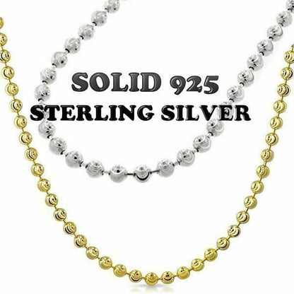 HarlemBling Ball Moon Chain SOLID 925 Silver 14k Yellow Gold / Rhodium Diamond Cut Men Women