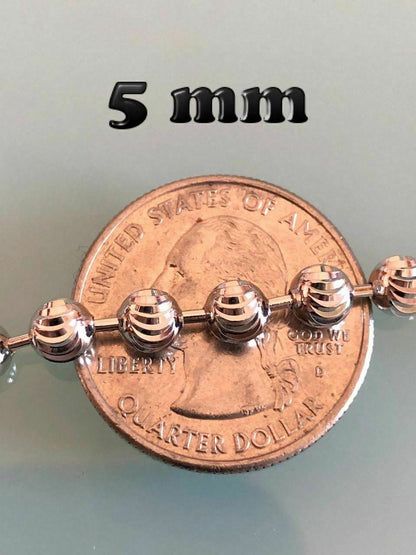 HarlemBling Ball Moon Chain SOLID 925 Silver 14k Yellow Gold / Rhodium Diamond Cut Men Women