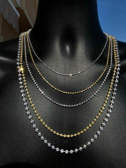 HarlemBling Ball Moon Chain SOLID 925 Silver 14k Yellow Gold / Rhodium Diamond Cut Men Women