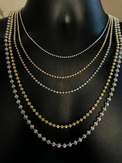 HarlemBling Ball Moon Chain SOLID 925 Silver 14k Yellow Gold / Rhodium Diamond Cut Men Women