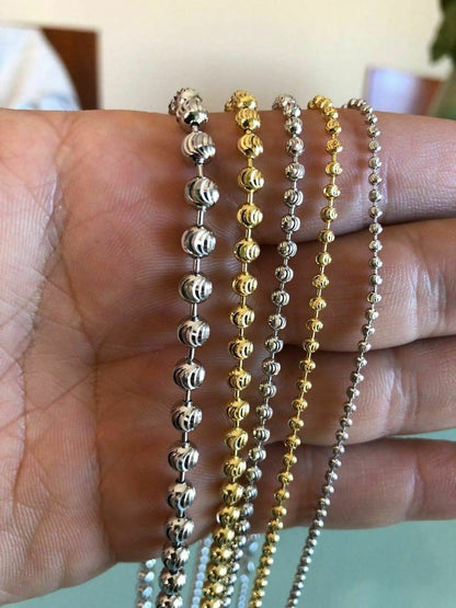 HarlemBling Ball Moon Chain SOLID 925 Silver 14k Yellow Gold / Rhodium Diamond Cut Men Women