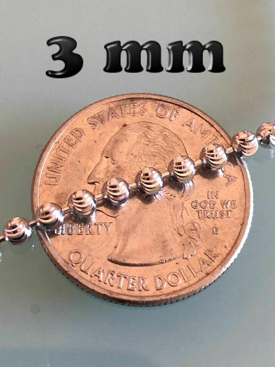 HarlemBling Ball Moon Chain SOLID 925 Silver 14k Yellow Gold / Rhodium Diamond Cut Men Women