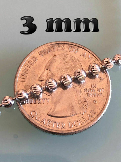 HarlemBling Ball Moon Chain SOLID 925 Silver 14k Yellow Gold / Rhodium Diamond Cut Men Women