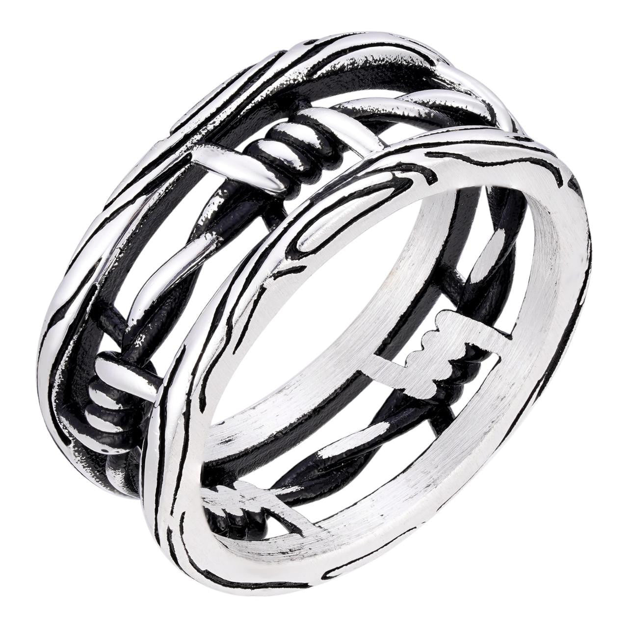 HarlemBling Barbed Wire Eternity Band Ring - 925 Silver Oxidized - Plain