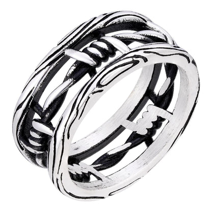 HarlemBling Barbed Wire Eternity Band Ring - 925 Silver Oxidized - Plain