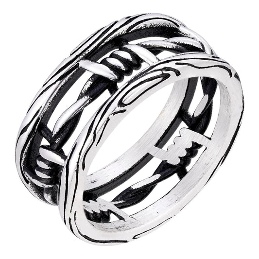 HarlemBling Barbed Wire Eternity Band Ring - 925 Silver Oxidized - Plain