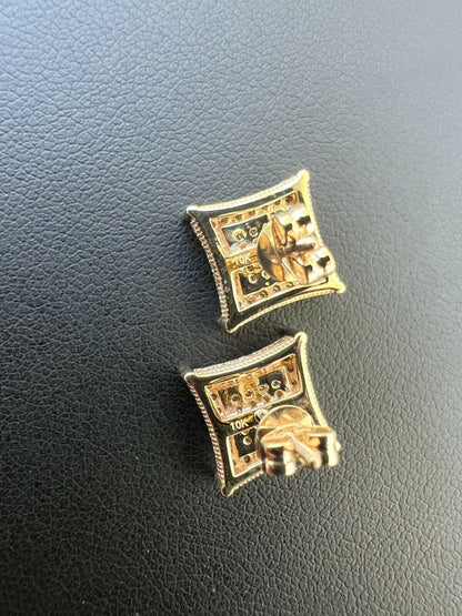 HarlemBling Big 10mm Men Real Solid 10k Gold Iced Kite Moissanite Earrings Pass Diamond Test