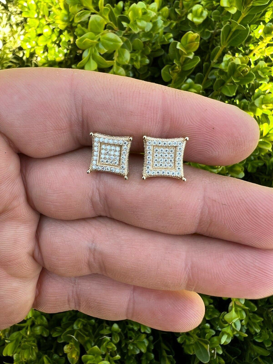 HarlemBling Big 10mm Men Real Solid 10k Gold Iced Kite Moissanite Earrings Pass Diamond Test