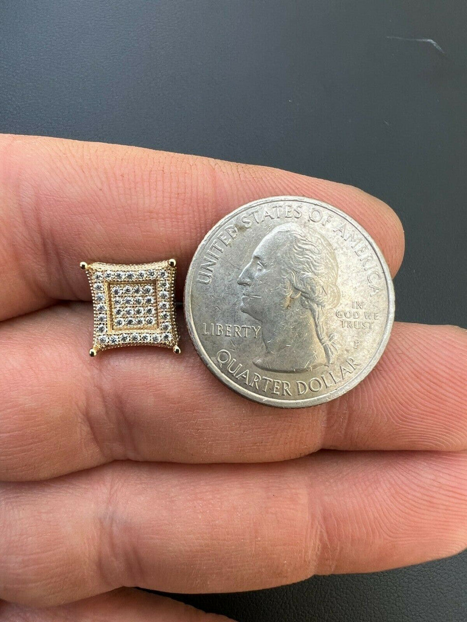 HarlemBling Big 10mm Men Real Solid 10k Gold Iced Kite Moissanite Earrings Pass Diamond Test