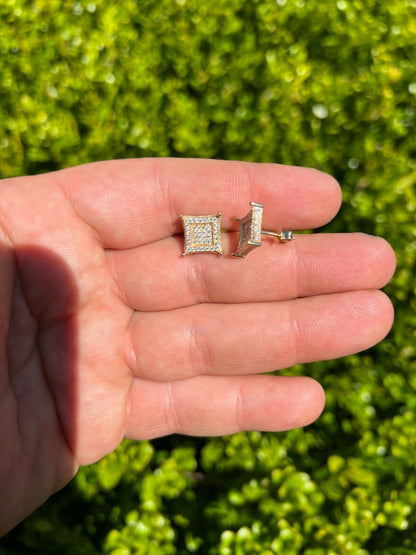 HarlemBling Big 10mm Men Real Solid 10k Gold Iced Kite Moissanite Earrings Pass Diamond Test