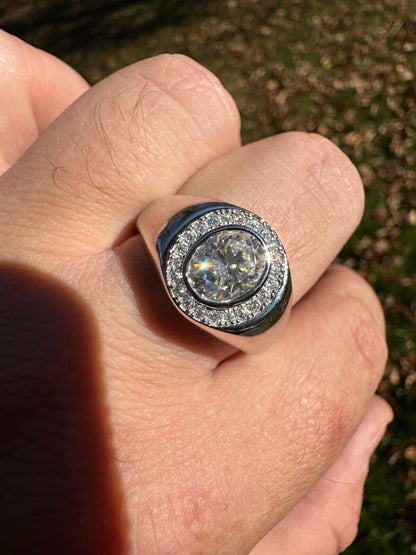 HarlemBling Big 2.4ct Oval Cut MOISSANITE Solitaire Men's Real Solid 925 Silver Ring Pinky